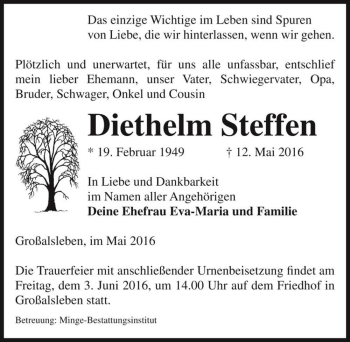 Traueranzeige von Diethelm Steffen  von Magdeburger Volksstimme