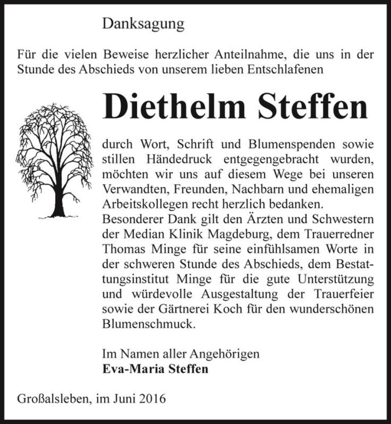  Traueranzeige für Diethelm Steffen  vom 18.06.2016 aus Magdeburger Volksstimme