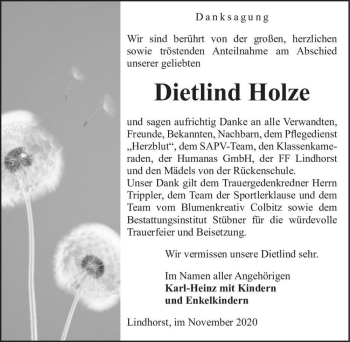 Traueranzeige von Dietlind Holze  von Magdeburger Volksstimme