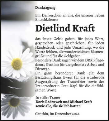Traueranzeige von Dietlind Kraft  von Magdeburger Volksstimme