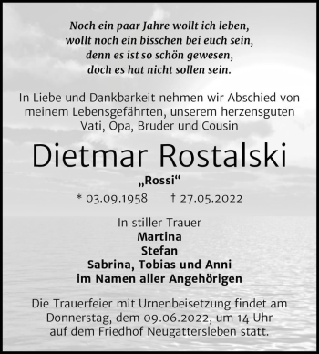 Traueranzeige von Dietmar 