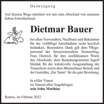 Traueranzeige von Dietmar Bauer  von Magdeburger Volksstimme