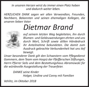 Traueranzeige von Dietmar Brand  von Magdeburger Volksstimme