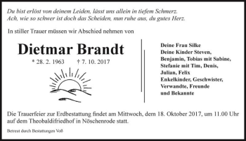 Traueranzeige von Dietmar Brandt  von Magdeburger Volksstimme