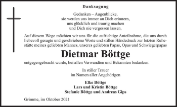 Traueranzeige von Dietmar Böttge  von Magdeburger Volksstimme