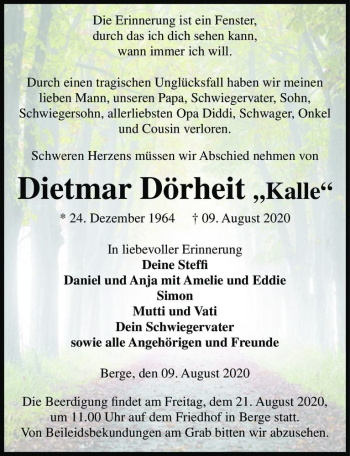 Traueranzeige von Dietmar Dörheit ,,Kalle