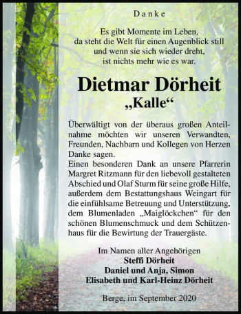 Traueranzeige von Dietmar Dörheit  von Magdeburger Volksstimme