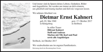 Traueranzeige von Dietmar Ernst Kahnert  von Magdeburger Volksstimme