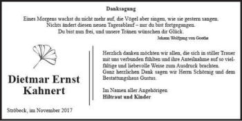Traueranzeige von Dietmar Ernst Kahnert  von Magdeburger Volksstimme