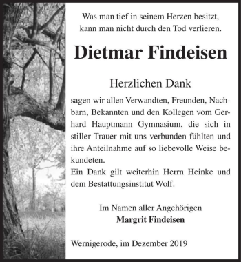 Traueranzeige von Dietmar Findeisen  von Magdeburger Volksstimme