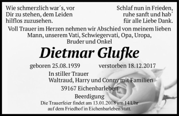 Traueranzeige von Dietmar Glufke  von Magdeburger Volksstimme