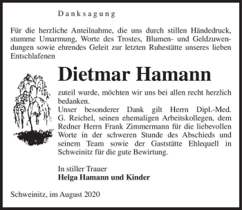 Traueranzeige von Dietmar Hamann  von Magdeburger Volksstimme