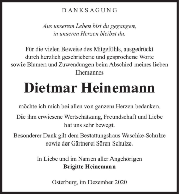 Traueranzeige von Dietmar Heinemann  von Magdeburger Volksstimme