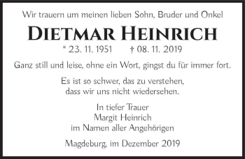 Traueranzeige von Dietmar Heinrich  von Magdeburger Volksstimme