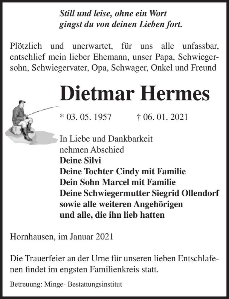  Traueranzeige für Dietmar Hermes  vom 16.01.2021 aus Magdeburger Volksstimme