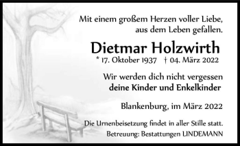 Traueranzeige von Dietmar Holzwirth  von Magdeburger Volksstimme