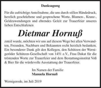 Traueranzeige von Dietmar Hornuß  von Magdeburger Volksstimme
