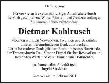 Traueranzeige von Dietmar Kohlrusch  von Magdeburger Volksstimme