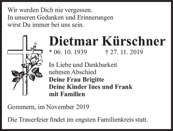 Traueranzeige von Dietmar Kürschner  von Magdeburger Volksstimme