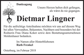 Traueranzeige von Dietmar Lingner  von Magdeburger Volksstimme