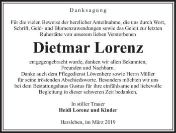 Traueranzeige von Dietmar Lorenz  von Magdeburger Volksstimme