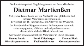 Traueranzeige von Dietmar Martienßen  von Magdeburger Volksstimme