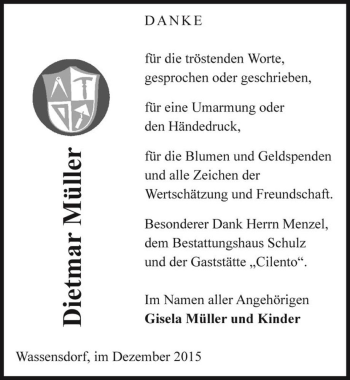 Traueranzeige von Dietmar Müller  von Magdeburger Volksstimme
