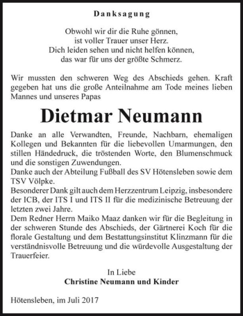 Traueranzeige von Dietmar Neumann  von Magdeburger Volksstimme