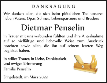 Traueranzeige von Dietmar Penselin  von Magdeburger Volksstimme