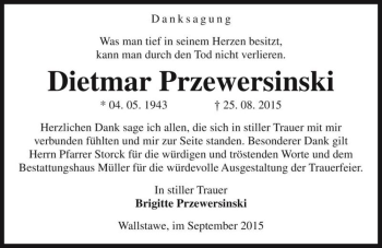 Traueranzeige von Dietmar Przewersinski  von Magdeburger Volksstimme