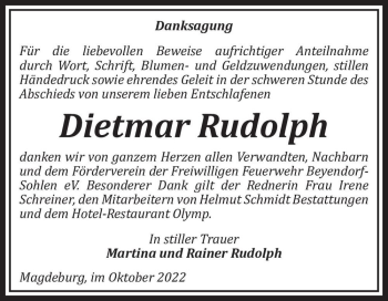 Traueranzeige von Dietmar Rudolph  von Magdeburger Volksstimme