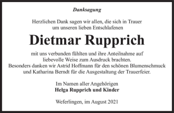 Traueranzeige von Dietmar Rupprich  von Magdeburger Volksstimme