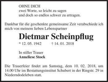 Traueranzeige von Dietmar Scheinpflug  von Magdeburger Volksstimme