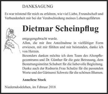 Traueranzeige von Dietmar Scheinpflug  von Magdeburger Volksstimme