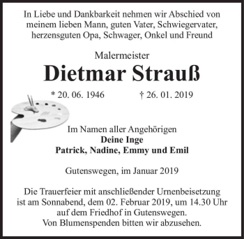 Traueranzeige von Dietmar Srauß  von Magdeburger Volksstimme