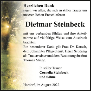 Traueranzeige von Dietmar Steinbeck  von Magdeburger Volksstimme