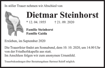 Traueranzeige von Dietmar Steinhorst  von Magdeburger Volksstimme