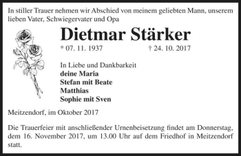 Traueranzeige von Dietmar Stärker  von Magdeburger Volksstimme