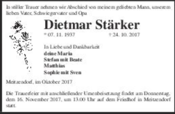 Traueranzeige von Dietmar Stärker  von Magdeburger Volksstimme