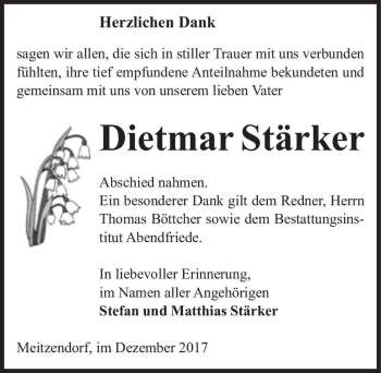 Traueranzeige von Dietmar Stärker  von Magdeburger Volksstimme