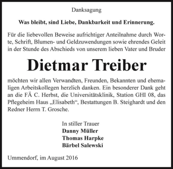 Traueranzeige von Dietmar Treiber  von Magdeburger Volksstimme