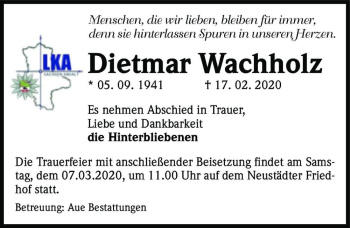 Traueranzeige von Dietmar Wachholz  von Magdeburger Volksstimme