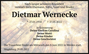 Traueranzeige von Dietmar Wernecke  von Magdeburger Volksstimme