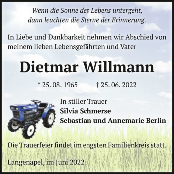 Traueranzeige von Dietmar Willmann  von Magdeburger Volksstimme