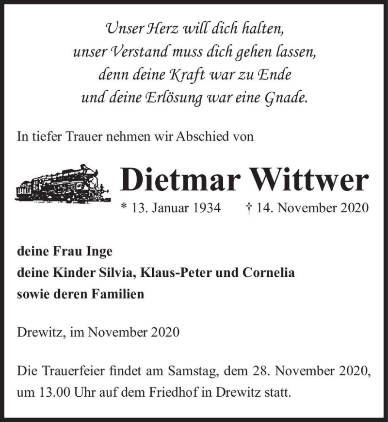  Traueranzeige für Dietmar Wittwer  vom 21.11.2020 aus Magdeburger Volksstimme