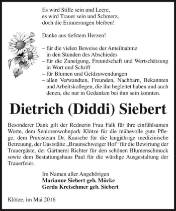 Traueranzeige von Dietrich 