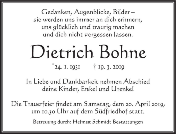 Traueranzeige von Dietrich Bohne  von Magdeburger Volksstimme