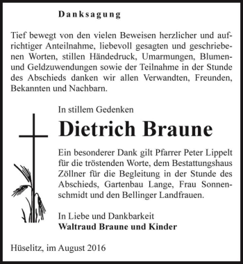 Traueranzeige von Dietrich Braune  von Magdeburger Volksstimme