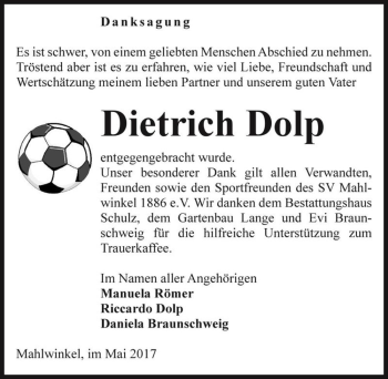 Traueranzeige von Dietrich Dolp  von Magdeburger Volksstimme