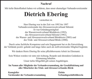 Traueranzeige von Dietrich Ebering  von Magdeburger Volksstimme